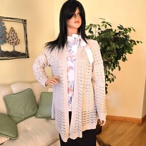 Apt. 9 Tan, Crocheted Cardigan Sweater, Chevron Design, Size XL